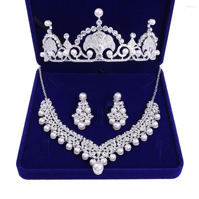 

Necklace Earrings Set Bridal Jewelry Headdress Crown Three-piece Wedding Accessories Women Fashion Personality Gift, Picture shown