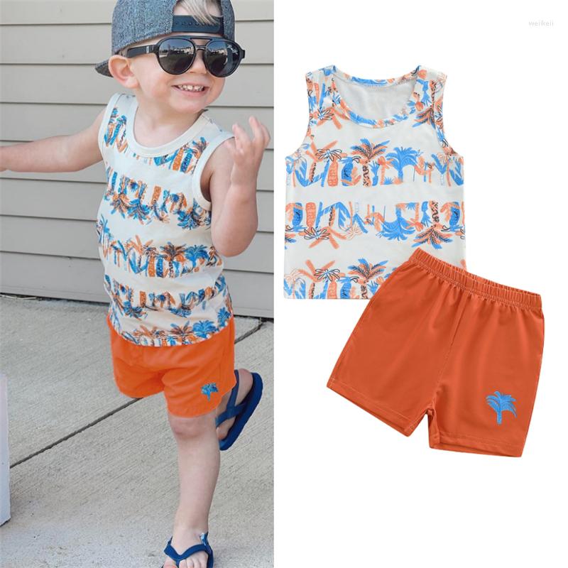 

Clothing Sets Kid Baby Boys Summer 2Pcs Outfit Sleeveless O Neck Tree Print Vest Orange Casual Shorts, Picture shown