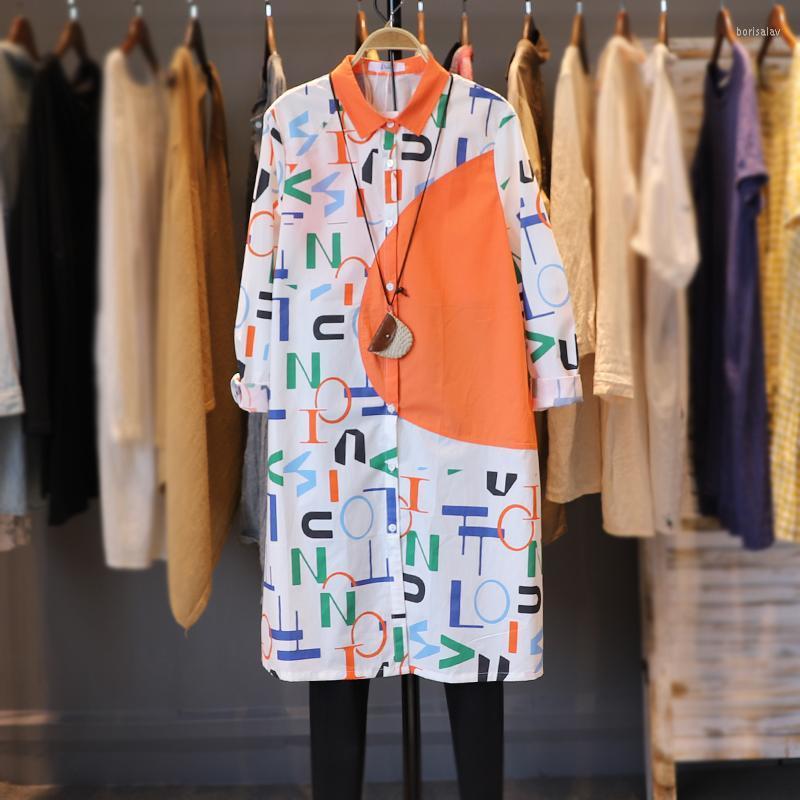 

Women's Blouses Women Casual Letter Print Loose Medium Long Women's Shirt 2022 Sleeve Top Fashion And Shirts, White (no necklace)