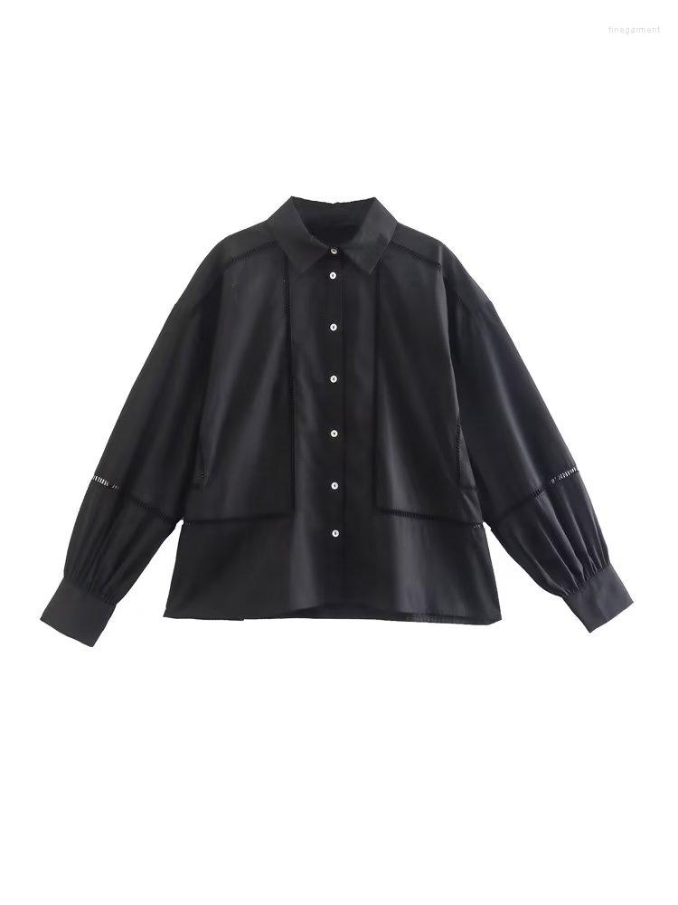 

Women's Blouses ZXQJ Women 2022 Fashion Black Fitted Poplin Vintage Long Sleeve Lapel Button-up Female Shirts Blusas Streetwear, Picture shown