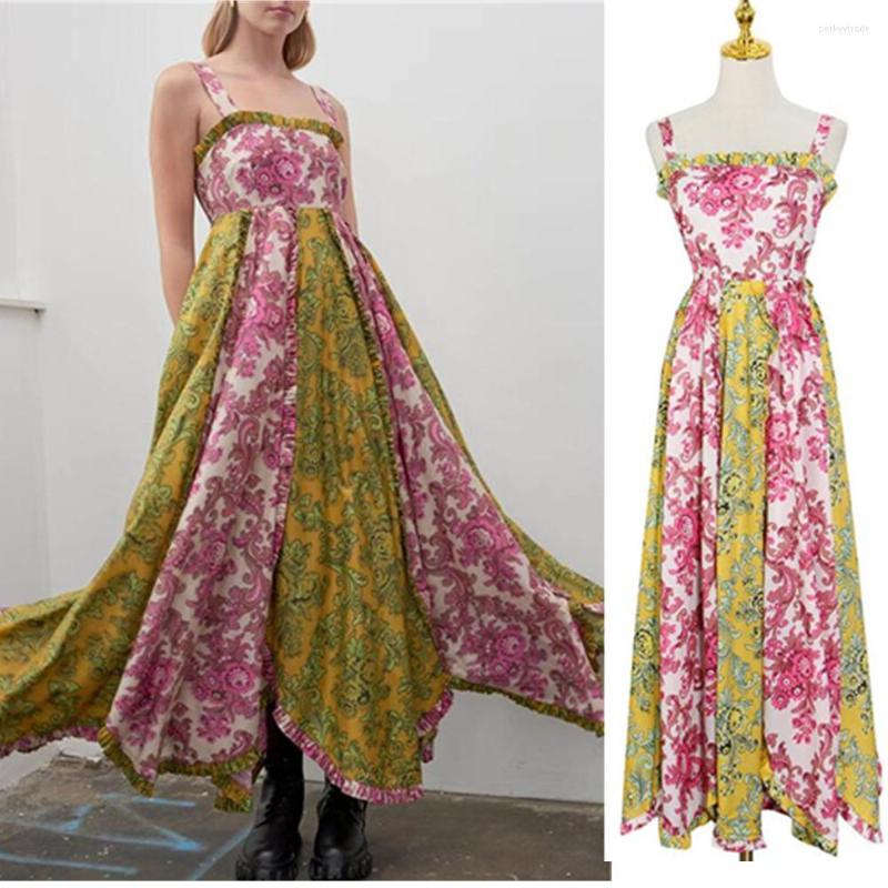 

Casual Dresses Women Floral Suspender Dress Runway Designer Fashion Sweet Ladies High Street Party Long Big Size XL, Multi