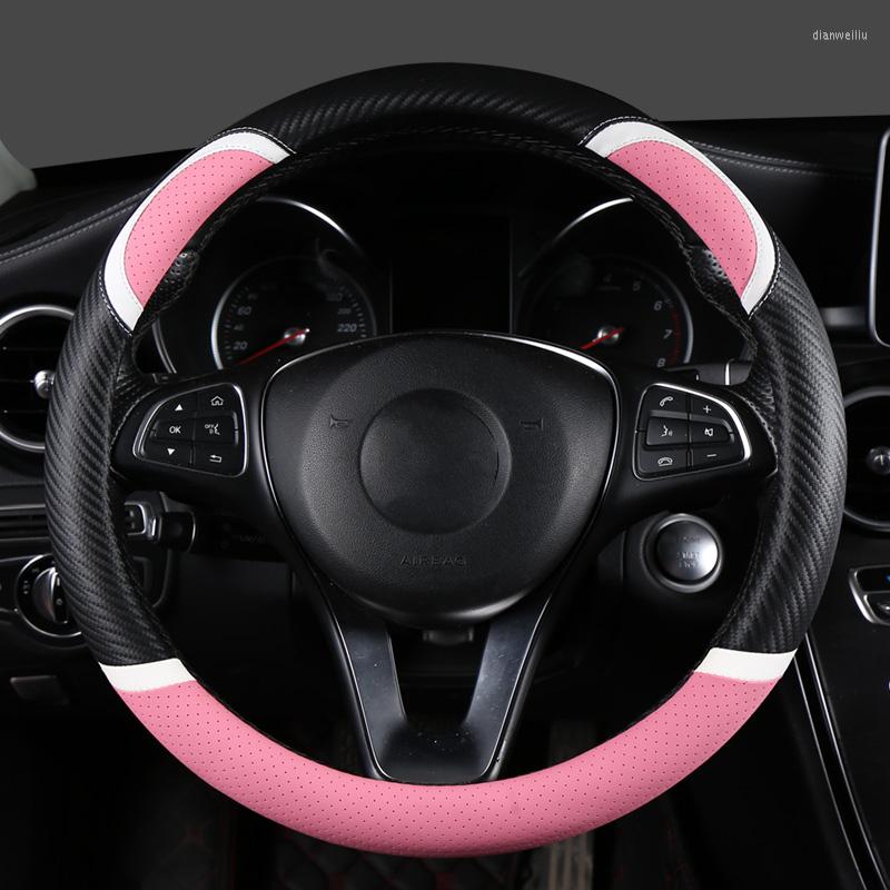 

Steering Wheel Covers 38CM Wear-resistant Leather Carbon Fiber Car Cover Accessories