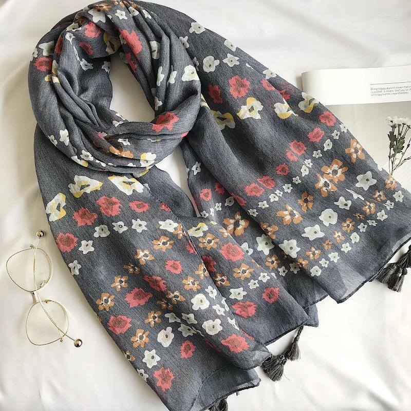 

Scarves 2022 Est Women Ombre Flower Pattern Tassel Scarf Cotton Floral Shawls Wrap Long Muffler Hijab 10pcs/lot