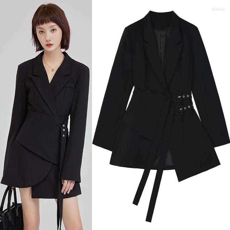 

Women' Suits Women Irregular Bandage Spliced Blazer Lapel Long Sleeve Loose Fit Jacket Fashion Tide Spring Autumn 2022, Black