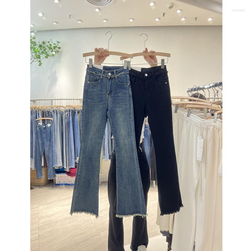 

Women' Jeans Autumn WINTER FASHION HIGH WAIST SHOW THIN FEMALE Retro Horn Long Hair Edge Straight Tube Pants, Black