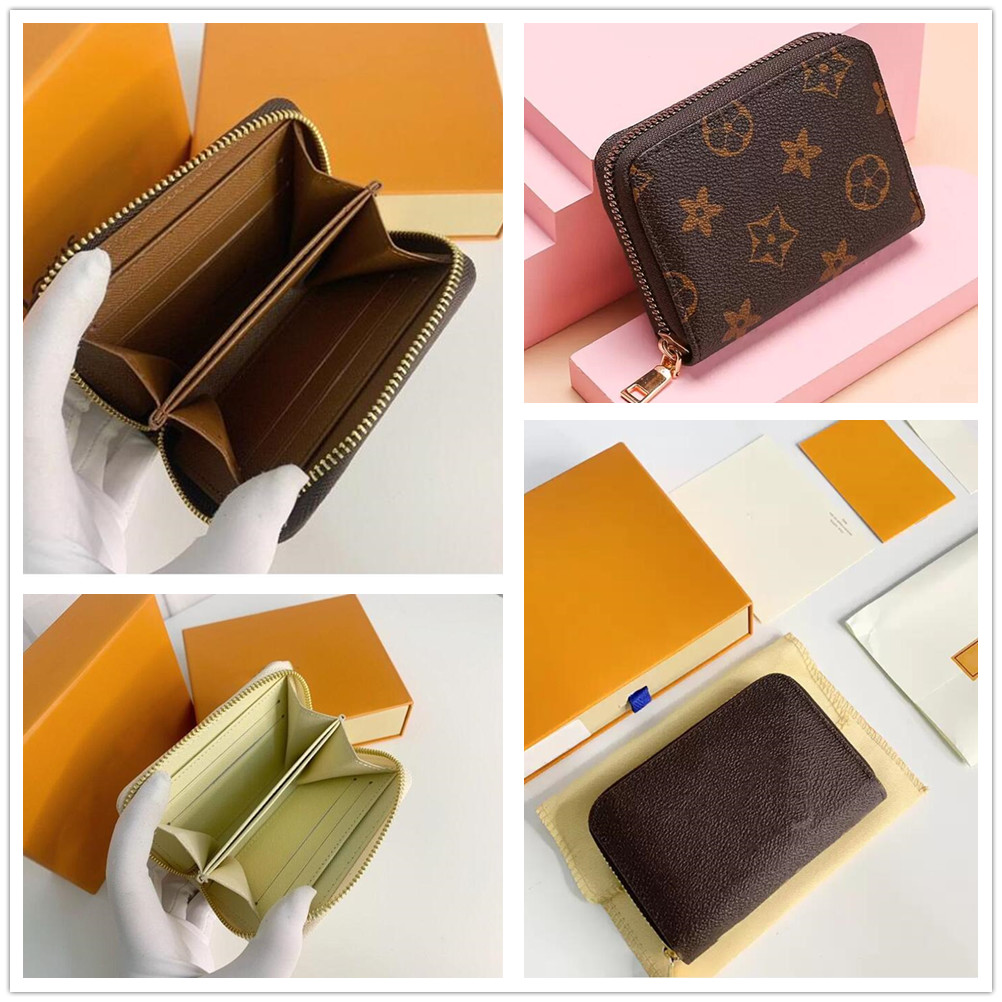 

Designers Wallets Mens Womens Purses Soft Leather Short ZIPPY Wallet Card Holders Case Holder Zipper Pocket Pallas Bag Zip Coin Purse Wih Box Dust bag, Brown flower