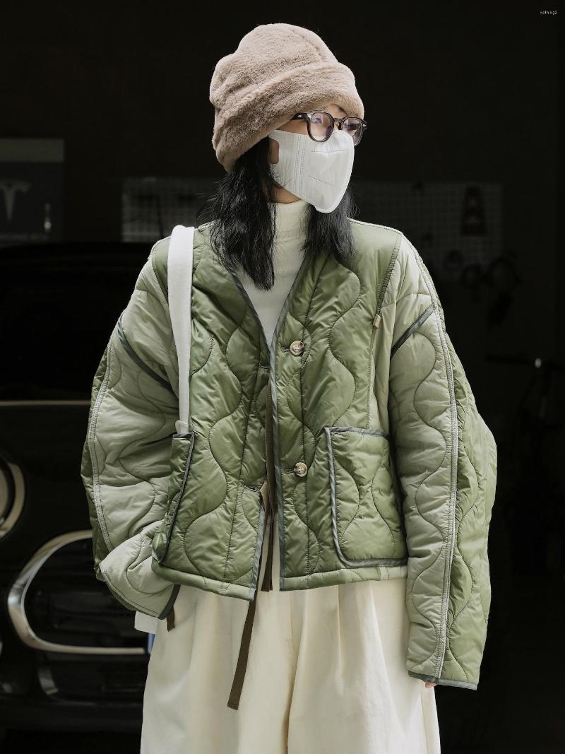 

Women' Down 2022 Winter Color Contrast Cotton Padded Jacket Women Loose Light Casual Warm Parkas Female Sense Design Black/Green