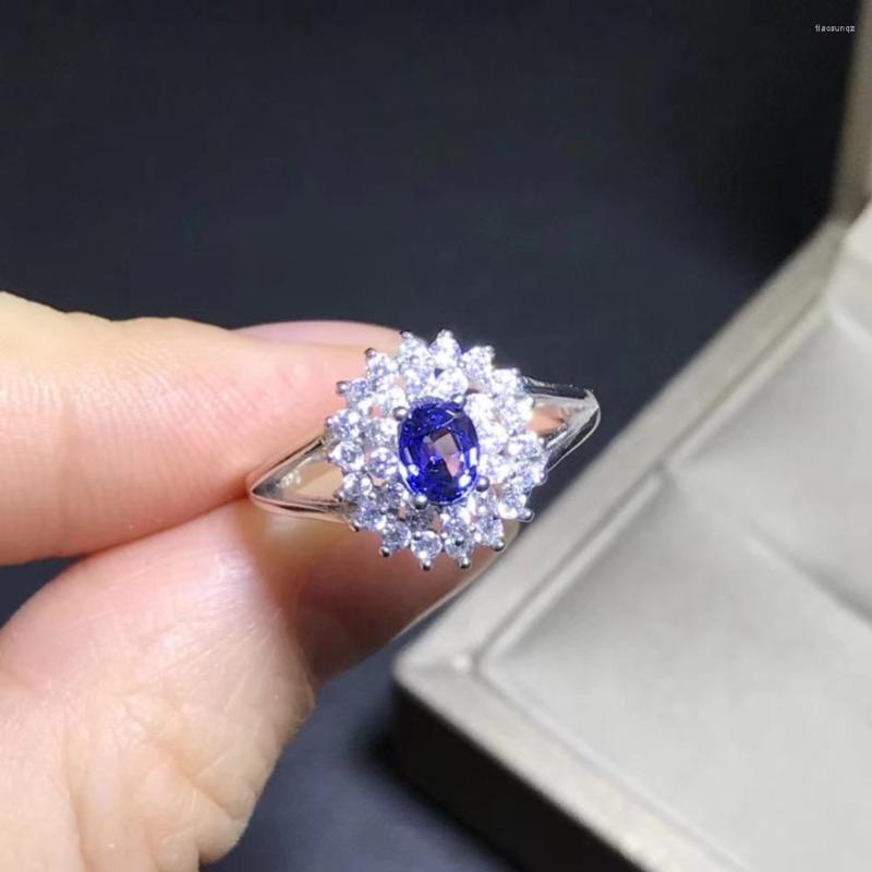 

Cluster Rings Luxurious Elegant Round Diana Natural Blue Sapphire Ring S925 Silver Gemstone Forefinger Women's Party Gift Jewelry