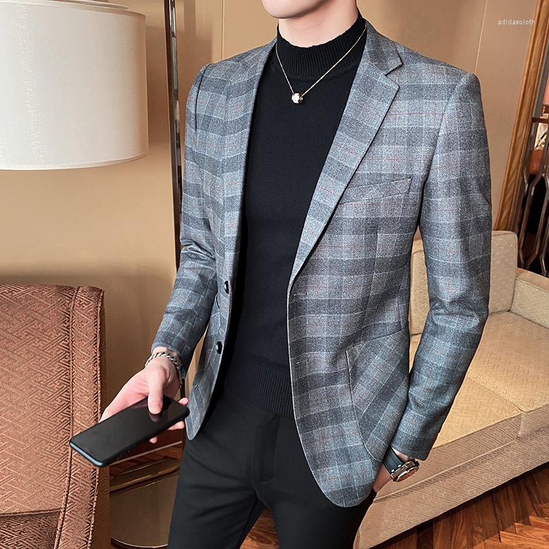 

Men's Suits Plus Size Plaid Blazer For Men 2022 Spring Long Sleeve Mens Suit Coats All Match Slim Fit Luxury Jackets 4XL-M, Khaki