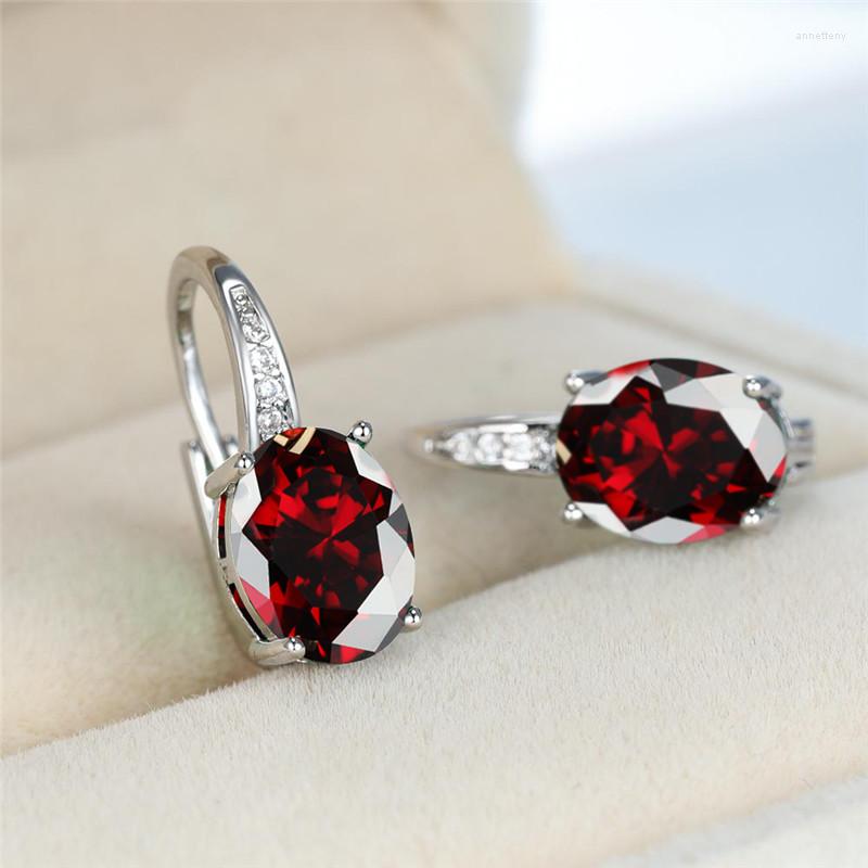 

Hoop Earrings Charm Cute Oval Stone Luxury Crystal Rainbow Zircon Vintage Silver Color Wedding For Women