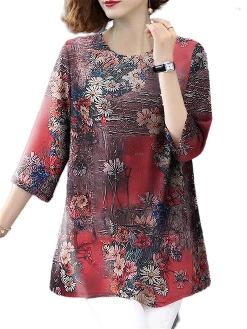 

Women' Blouses Loose Women Summer Spring Shirts Lady Fashion Casual Short Sleeve O-Neck Collar Retro Flower Printing Blusas Tops G2419, Green