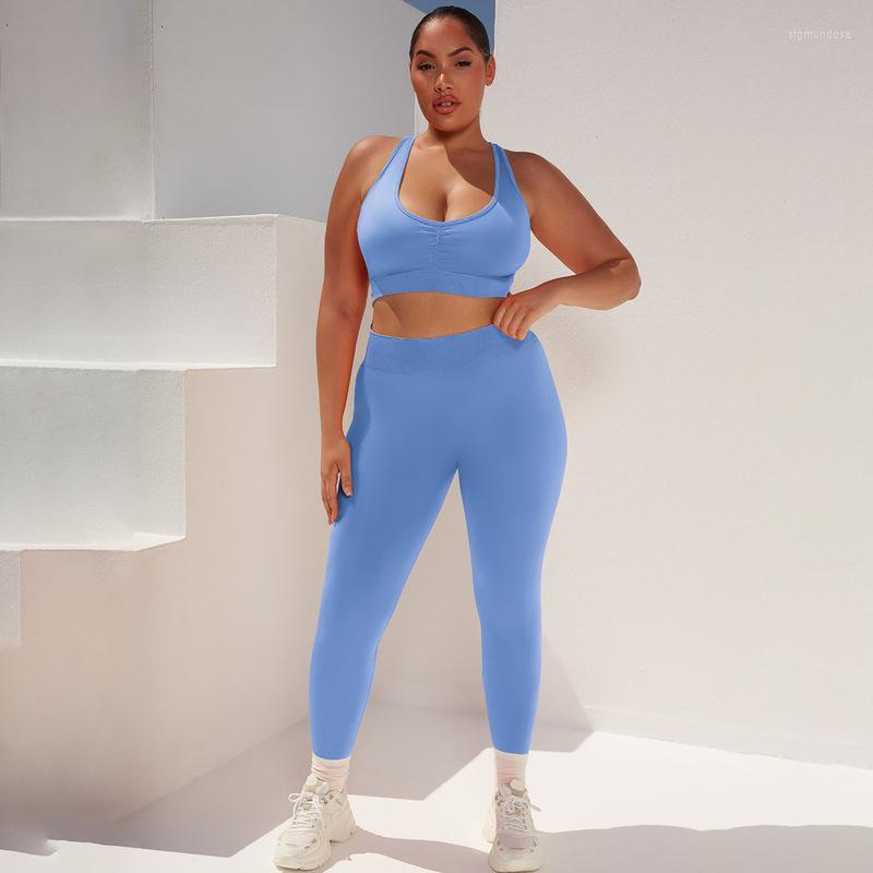 

Active Sets Yushuhua Seamless Gym Workout Sportswear Beautiful Back Sport Bra High Waist Yoga Leggings Women' Exercise 2 Piece Set, Blue