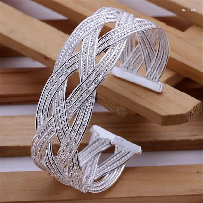 

Bangle Classic B033 Lucky Silver Color Charm Bracelets For Women Christmas Gifts Lady Fashion Jewelry Big Weaved