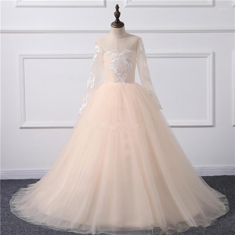 

Girl Dresses Flower Custom Made Sleeveless Fluffy Tulle Princess Appliqued Lace First Communion Party, All white