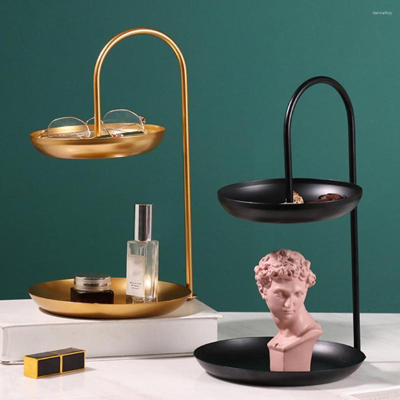 

Jewelry Pouches Storage Shelf Double Layers Cosmetic Organize Wrought Iron Organizer Holder For Home Hol