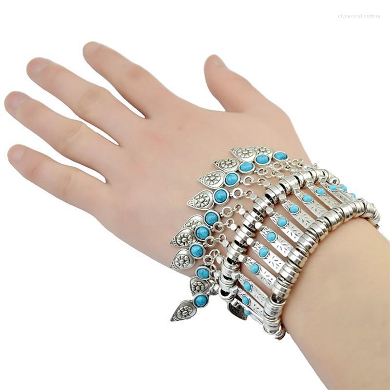 

Charm Bracelets 2022 High Quality Luxury Bracelet Fashion Bohemian Retro Exaggerated Blue Beads Tassel Wide For Women