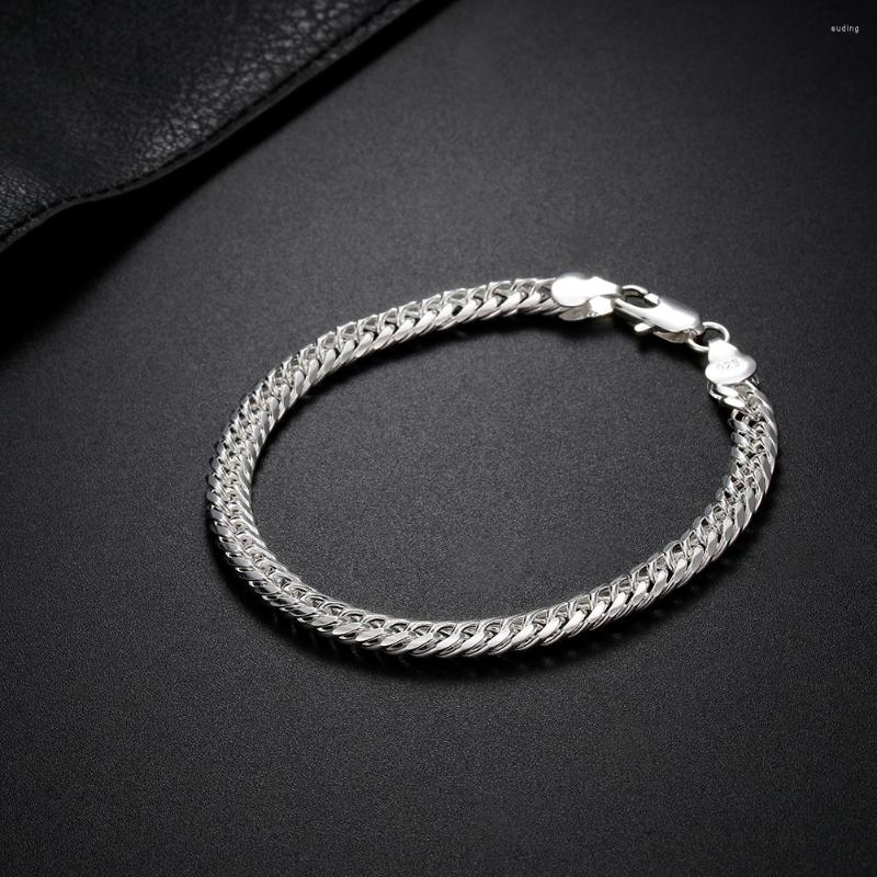 

Link Bracelets European And American Plated 18K Silver Fashionable Exquisite 6Mm Full Side Bracelet Engraved