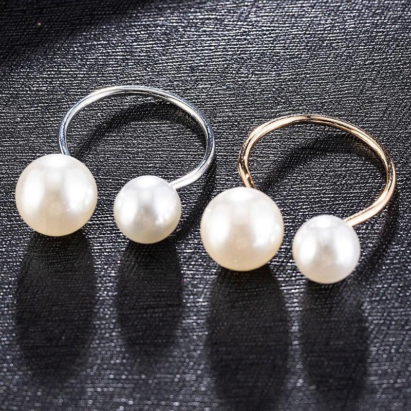 

Wedding Rings Fashion Women's Size Pearl Open Ring Temperament Wild Joint Double Jewelry Lover Gift
