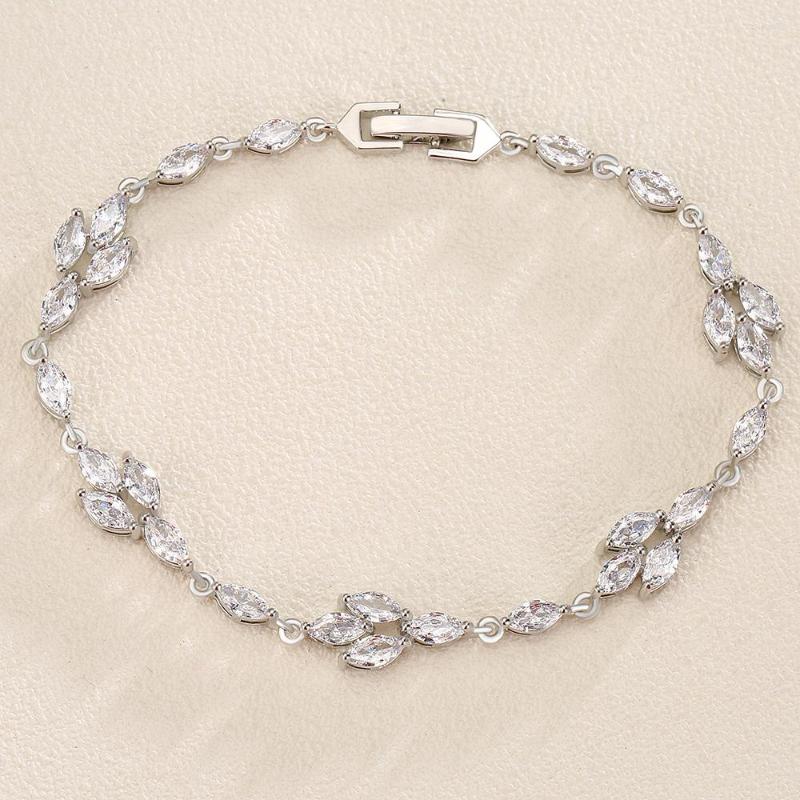 

Link Bracelets Uilz Trendy White Color Leaf Charm Cubic Zirconia & Bangles Clear CZ Crystal Bracelet Bride Chain Jewelry For Women
