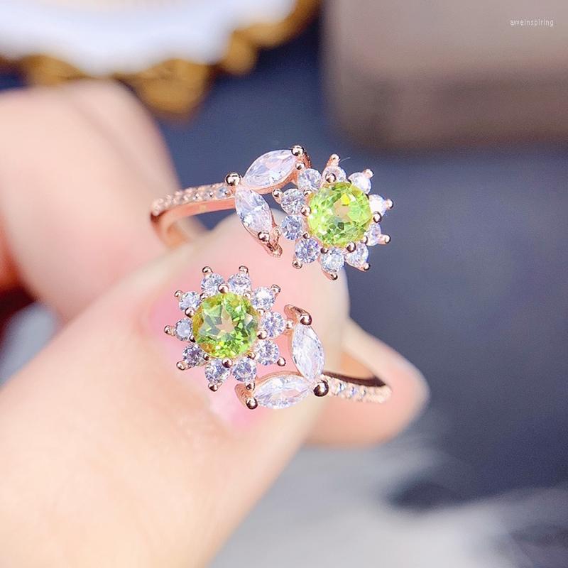 

Cluster Rings Natural Real Green Peridot Adjustable Flower Ring Per Jewelry 925 Sterling Silver 0.25ct 2pcs Gemstone Fine J22770