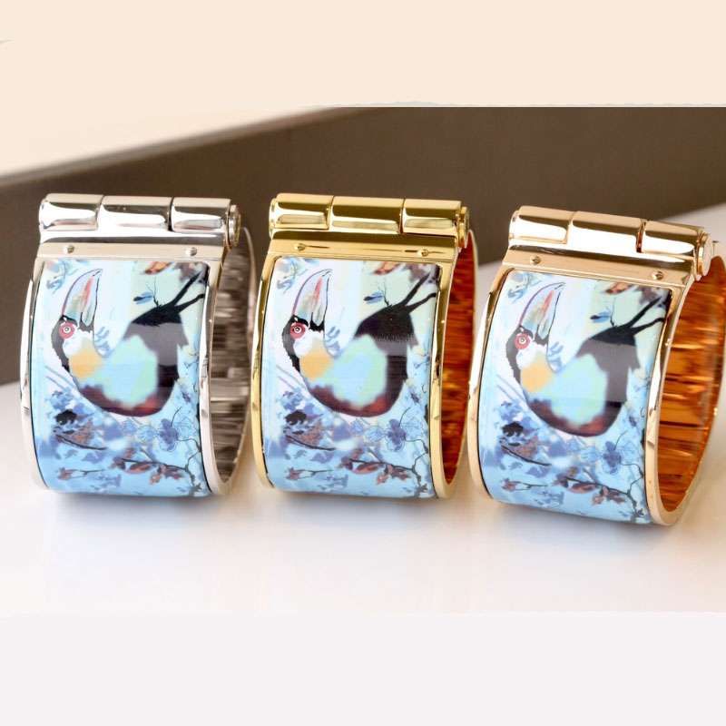 

Enamel clic bangle for women charm bracelets 36mm big size snap-fastener blue bird