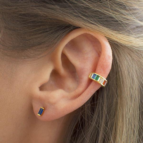 

Backs Earrings Multi Color Ear Cuff 1 Piece No Piercing Clip On Earring Bezel Baguette Pastel Rainbow Cz Circle For Women