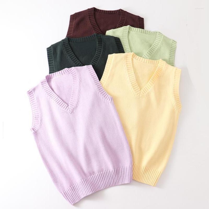 

Women's Vests Teenager School Girl Uniform Sleeveless Sweaters Women Vest Students Girls V Neck Knitted Pullover Female Waistcoat Ladies, Black