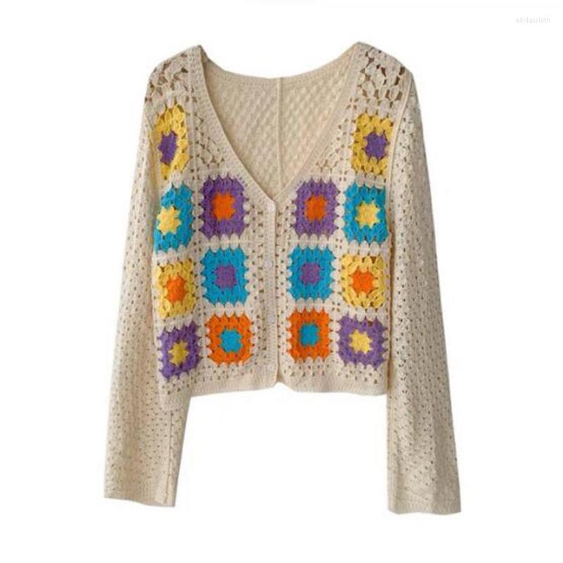

Women's Knits Winter Spring Women's Long Sleeve Knitted Jacket Sweater Fashion Casual Hollow Out Knit Cardigan Floral Female Outerwear, Black