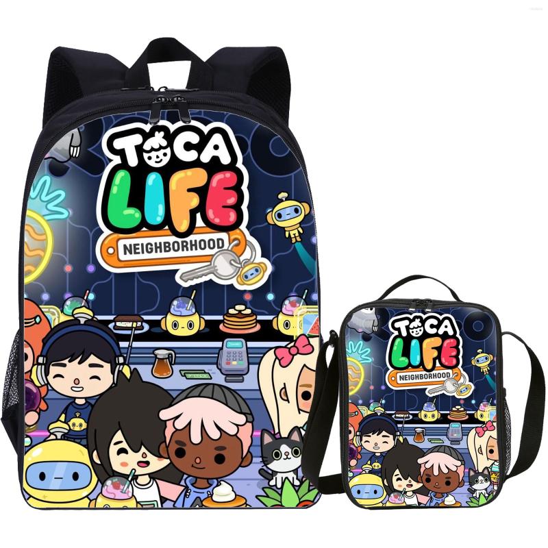 

School Bags Toca Life World Backpack Boys Girls With Lunch Box Kids Game Cartoon Travel Schoolbags And Cooler Bag Suit