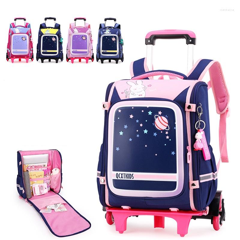 

School Bags Children For Girls Back Pack Kids Satchel Primary Orthopedic Backpacks Trolley Schoolbag Sac Mochila Infantil, 2 wheels