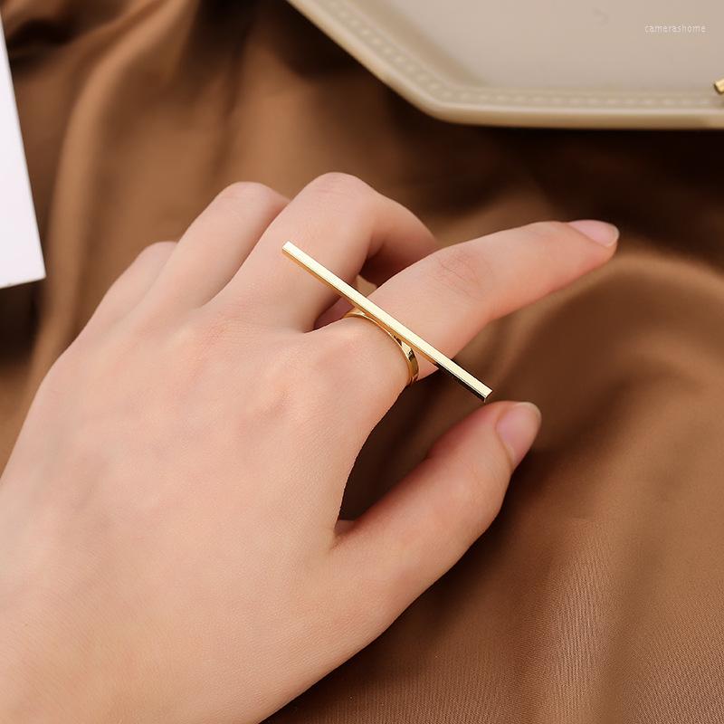 

Wedding Rings 2022 Design Gold/Silver Color Fashion Long Square Bar Ring For Women