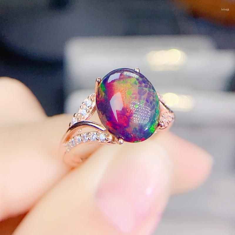 

Cluster Rings Natural Real Black Opal Oval Ring 925 Sterling Silver 8 10mm 1.7ct Gemstone Fine Jewelry For Men Or Women J22461