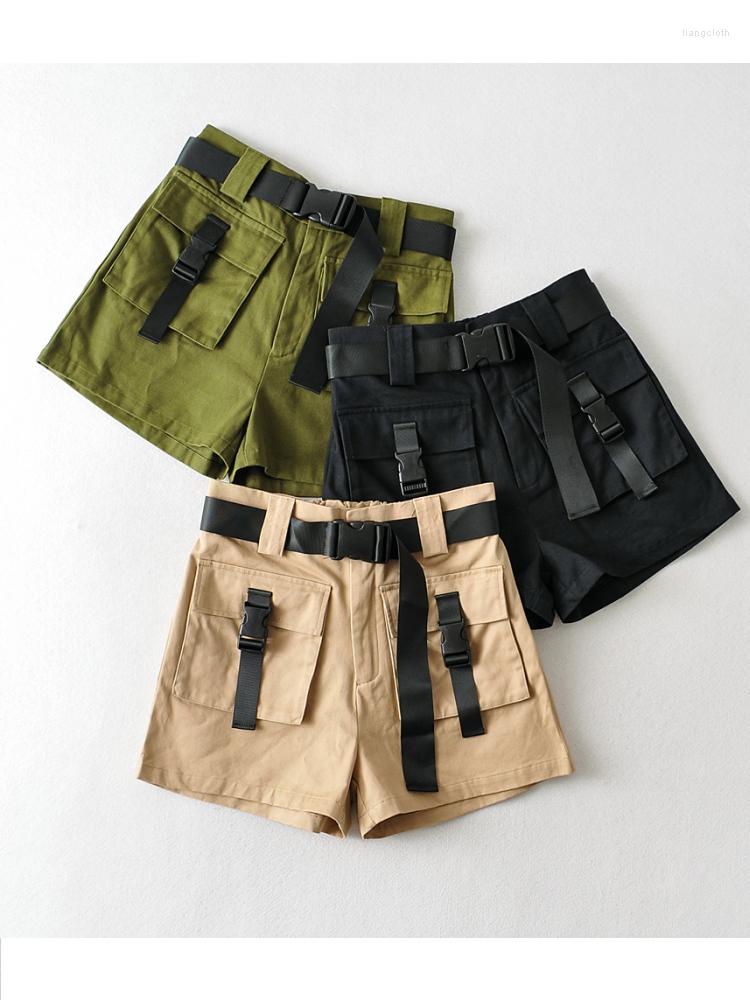 

Women' Shorts UNUTH Casual Women Khaki With Huge Pockets Work 2022 Autumn Fashion Ladies Female High Waist Wide Leg, Black