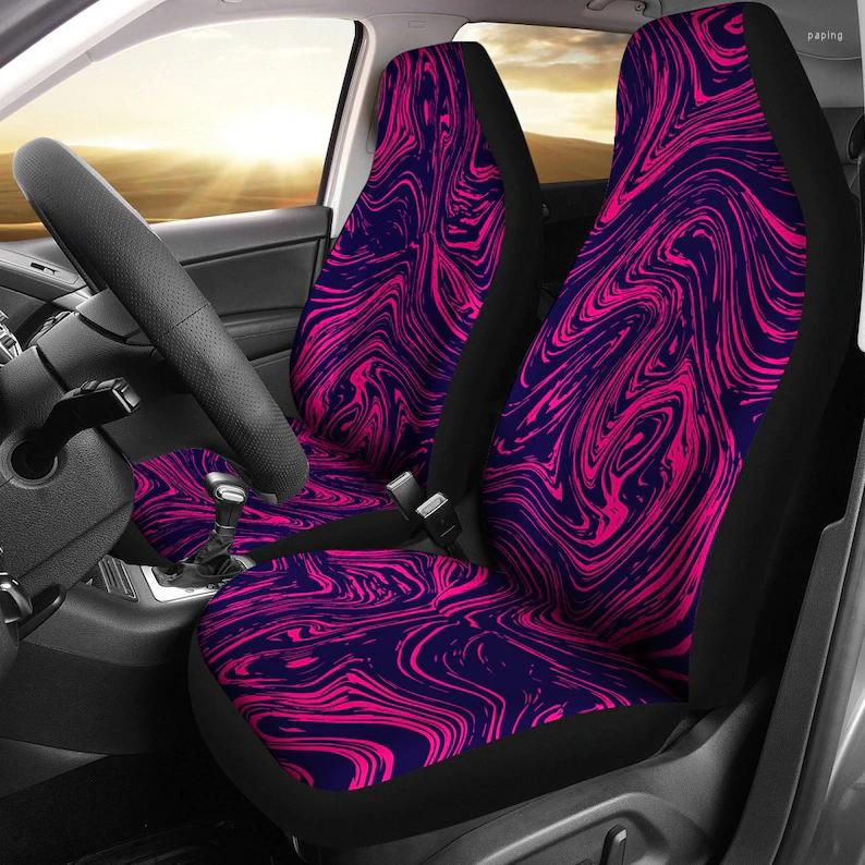 

Car Seat Covers Purple / Pink Abstract Art Swirls Pair 2 Front Protector Accessory