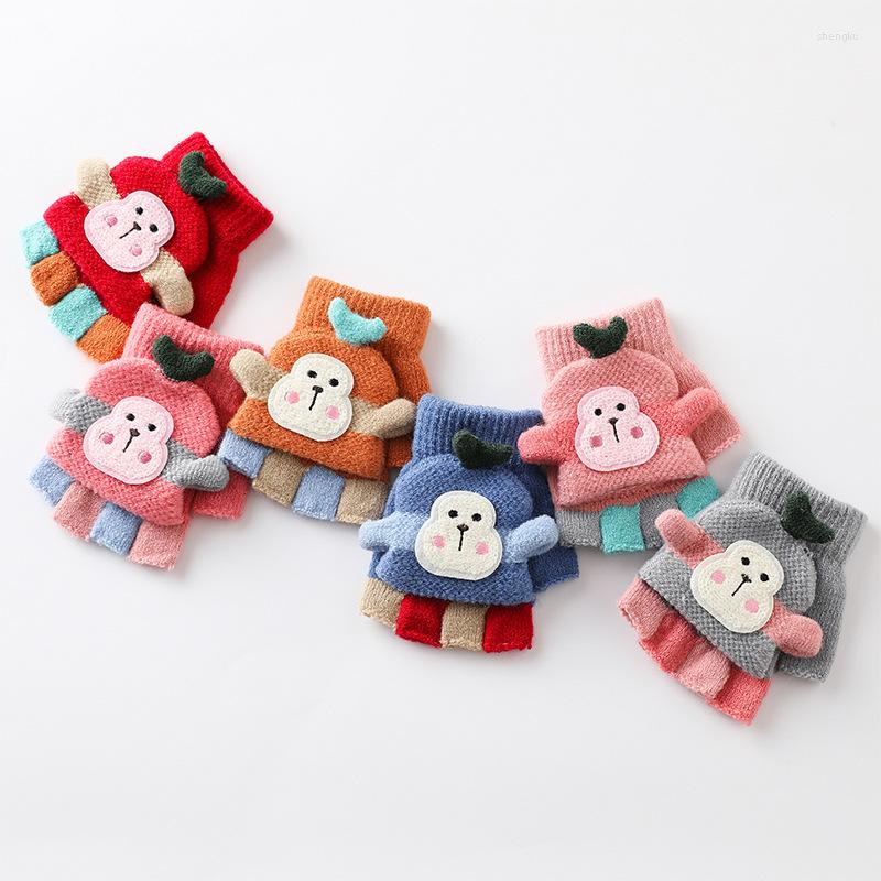 

Hair Accessories 1-4 Years Old Children Winter Fingerless Gloves Kids Cute Monkey Warm Soft Knitted Mittens Girls Boys Indoor And Outdoor, Red