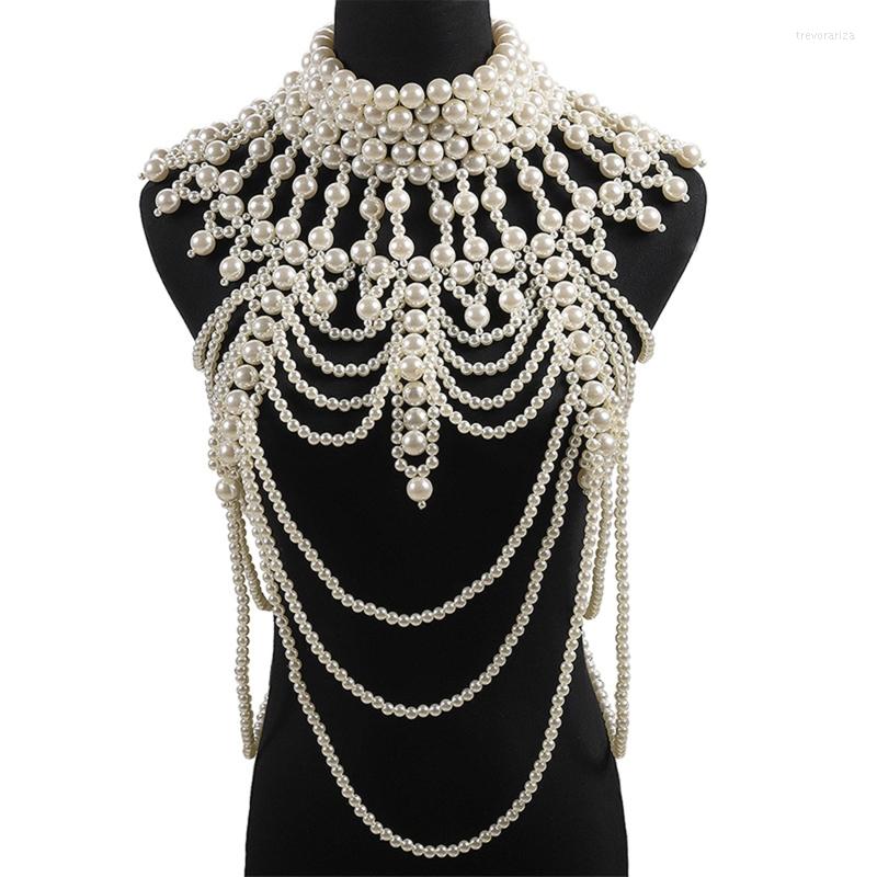 

Scarves Women Imitation Pearl Beaded Body Chain Shawl Handmade Jewelry Bib Necklace Collar Vintage Luxurious Layered Costume