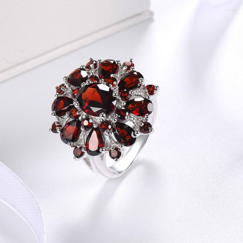 

Cluster Rings Women's Fashion 925 Sterling Silver Zircon Ring Pomegranate Ruby Engagement Wedding Jewelry