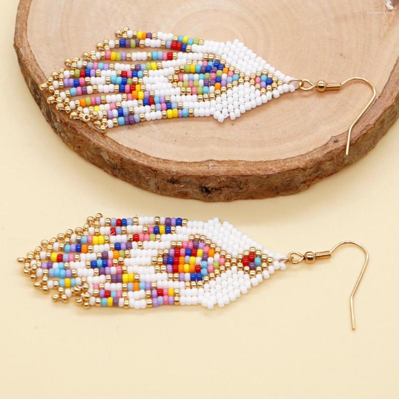 

Dangle Earrings Fringe Hand Knitting Bohemia Beading Color Matching Simple Fashion Geometry Alloy Ma'am Rice Bead