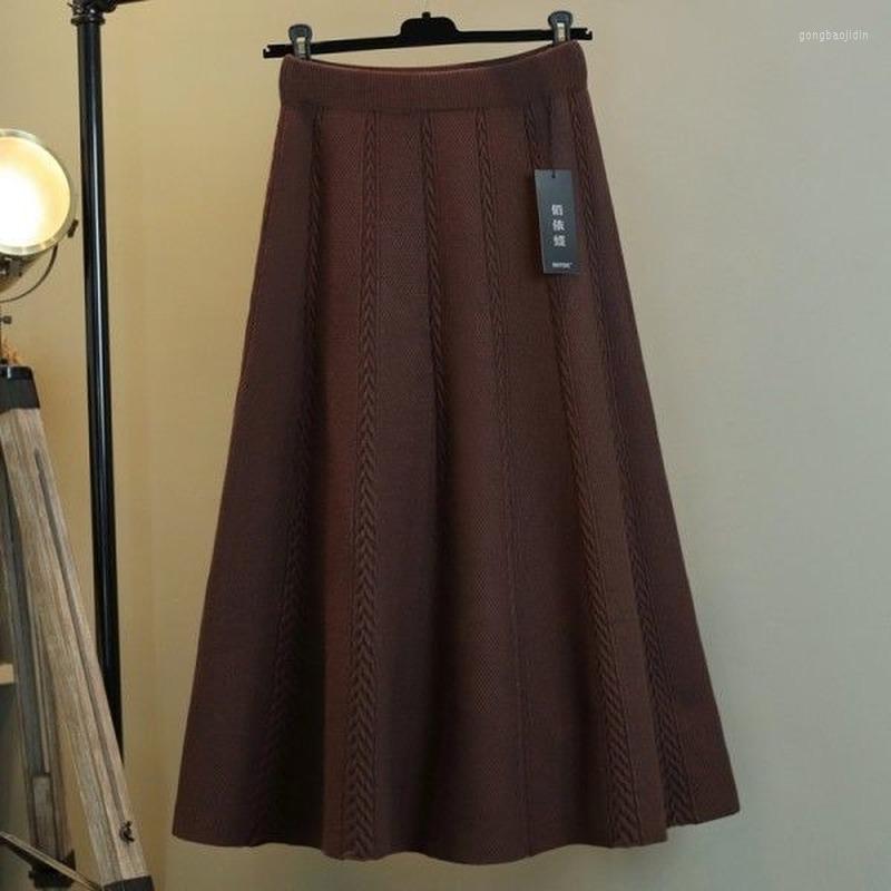 

Skirts Women 2022 Autumn Winter High Waisted Apricot Black Knitting Midi Thick Warm Knit Sweater Skirt Jupe Femme X119, Xing
