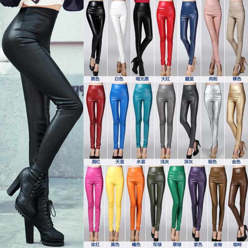 

Women' Pants Glossy Pu Faux Leather Autumn Winter Pencil Y2K Elastic Stretch Women Leggings Female Sexy Plus Size Tight Trousers, Black