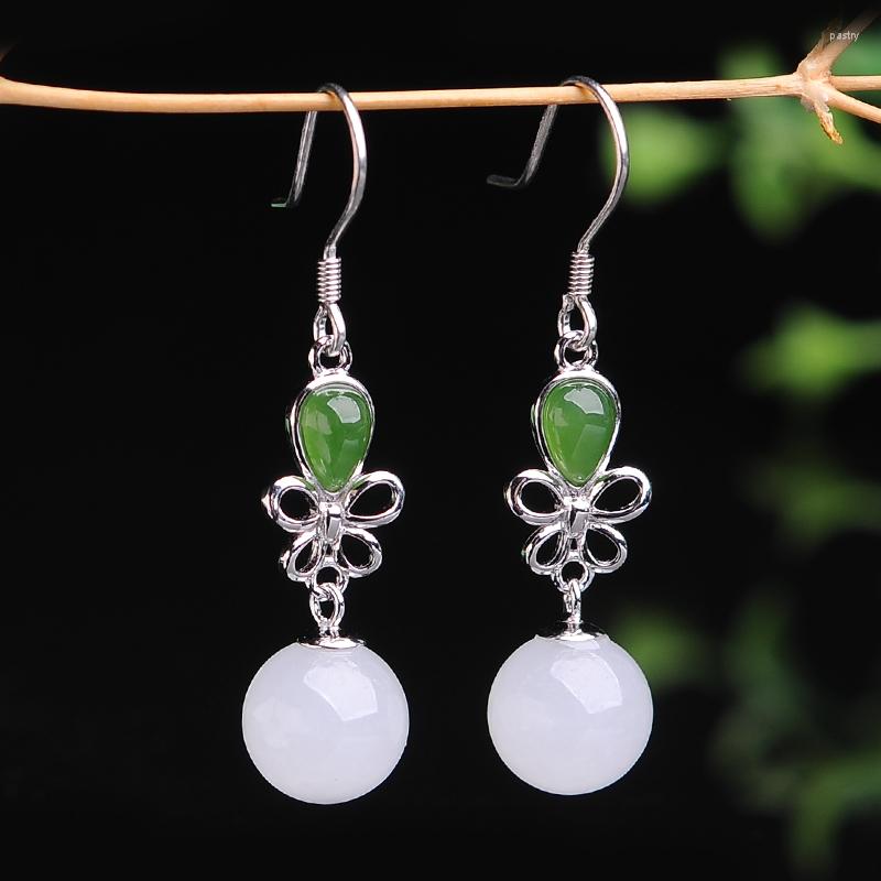 

Dangle Earrings Natural White Jade Ear Nails 925 Silver Genuine And Tian Bai Fashion Ornaments With Evidence