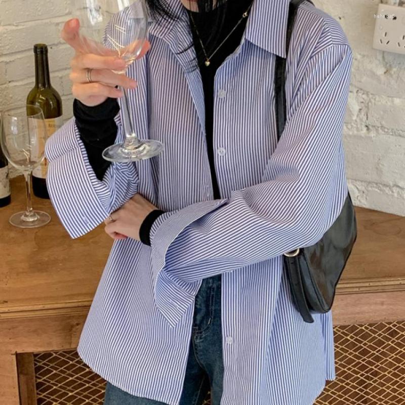 

Women' Blouses 2022 Autumn Fashion Women Blouse Tops Long Sleeve Office Lady Loose Elegant Casual Striped Printed Camisas Mujer, Blue