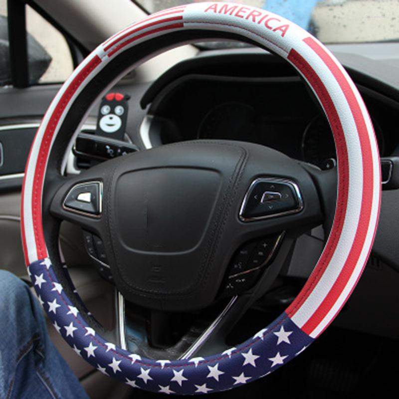 

Steering Wheel Covers American US Flag Car Cover Microfiber Leather Auto Wheels Cases Universal Size M 38CM 15 Inch