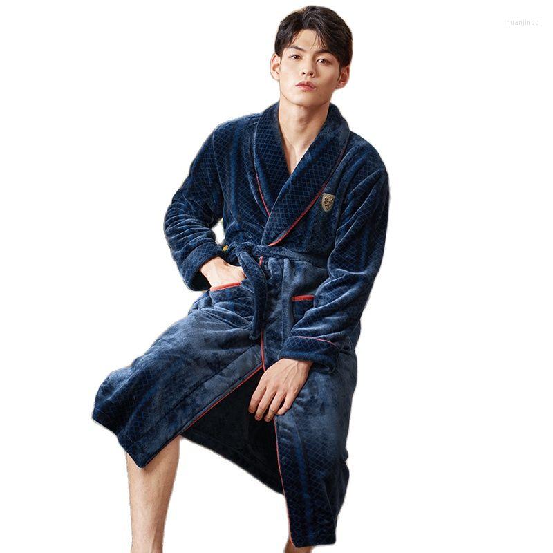 

Men's Sleepwear Autumn Winter Bathrobe Men Thick Flannel Sleep Top Kimono Robes For Male Geometry Long Bath Robe Bride Dressing Gown, Lx-71637 cloud gray