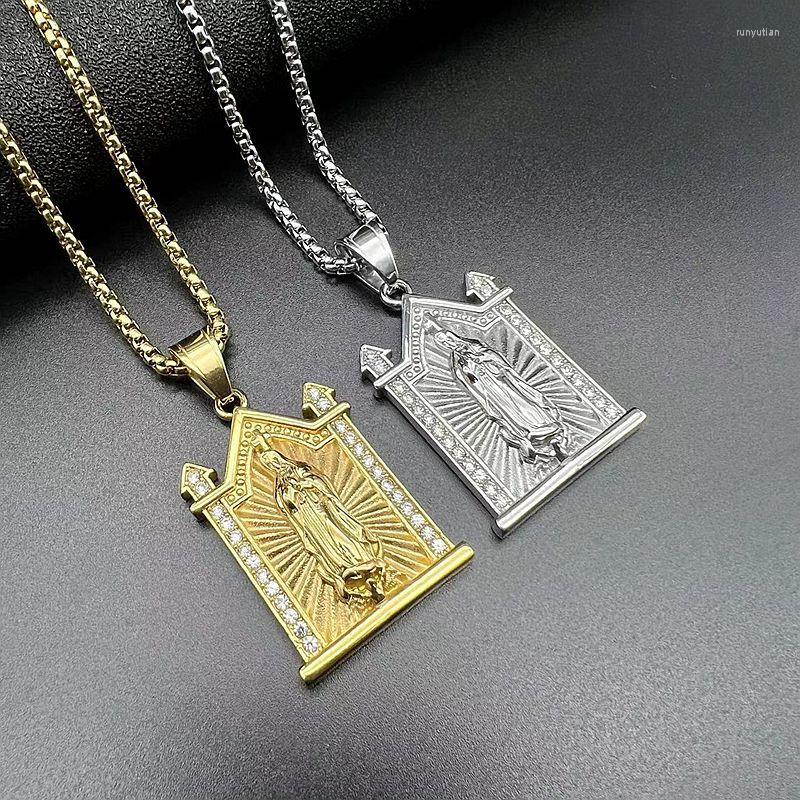 

Pendant Necklaces Hip Hop Bling Iced Out Gold Color Stainless Steel The Gate Of Paradise Virgin Mary Pendants Necklace For Men Rapper