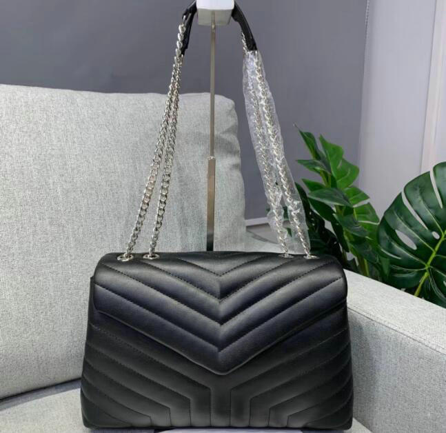 

Designer Totes Handbags With dust bag sheepskin Shoulder bags chain gold silver Handbag Leather Flip cover diagonal Crossbody Bags 32CM, Black/silver chain
