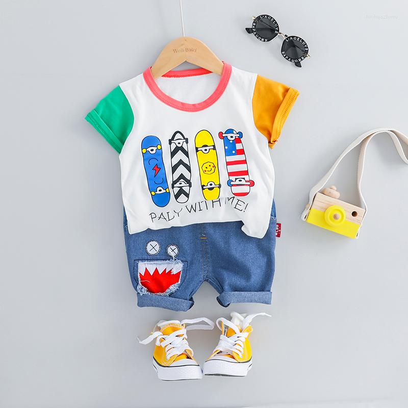 

Clothing Sets Summer Toddler Infant Baby Girls Boys Clothes Kids Outfits Cartoon Children Skateboard Casual T Shirt Shorts, Sky blue