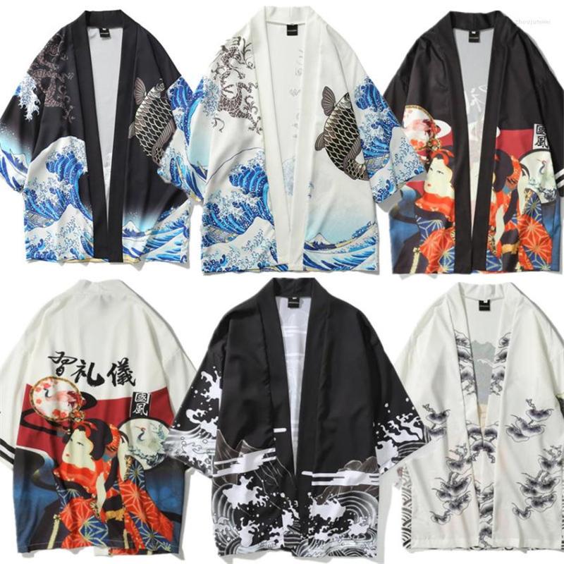 

Men's Casual Shirts Men Japanese Fashion Printing Shirt Kimono Cardigan Streetwear 2022 Obi Haori Traditional Asia Clothes For Man Open, Color5