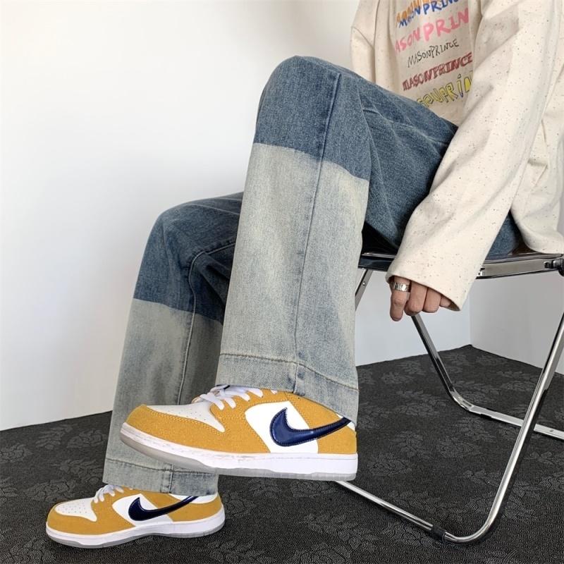 

Men's Jeans Color Block Straight Leg For Teen Simple Casual Streetwear Mens Baggy Denim Pants Japanese Fashion Trends Harajuku Clothes, Black