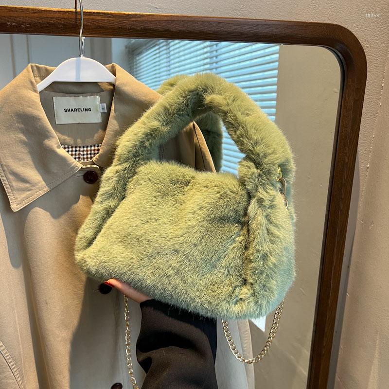 

Evening Bags Winter Furry Luxury Designer Woman Handbag Soft Fur Plush Chain Shoulders Crossbody High Quality Tote Bag For Women Sac
